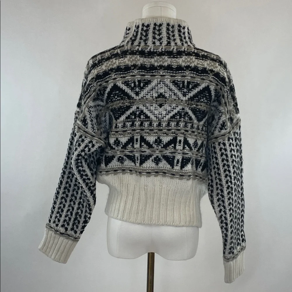 Splendid Vail Apres-ski Fair Isle Sweater in Black, White and Taupe, XL - Picture 6 of 8